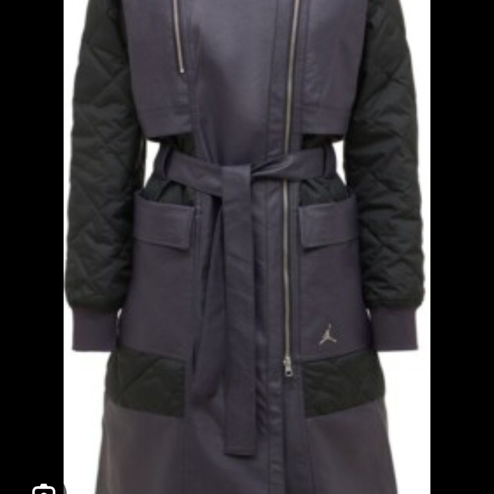 Nike Jordan New Black Royal Purple Leather Winter Trench Coat Long